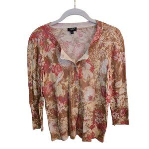 Talbots Tan Floral Seed bead Cardigan Sweater Tan Peach Size Sp